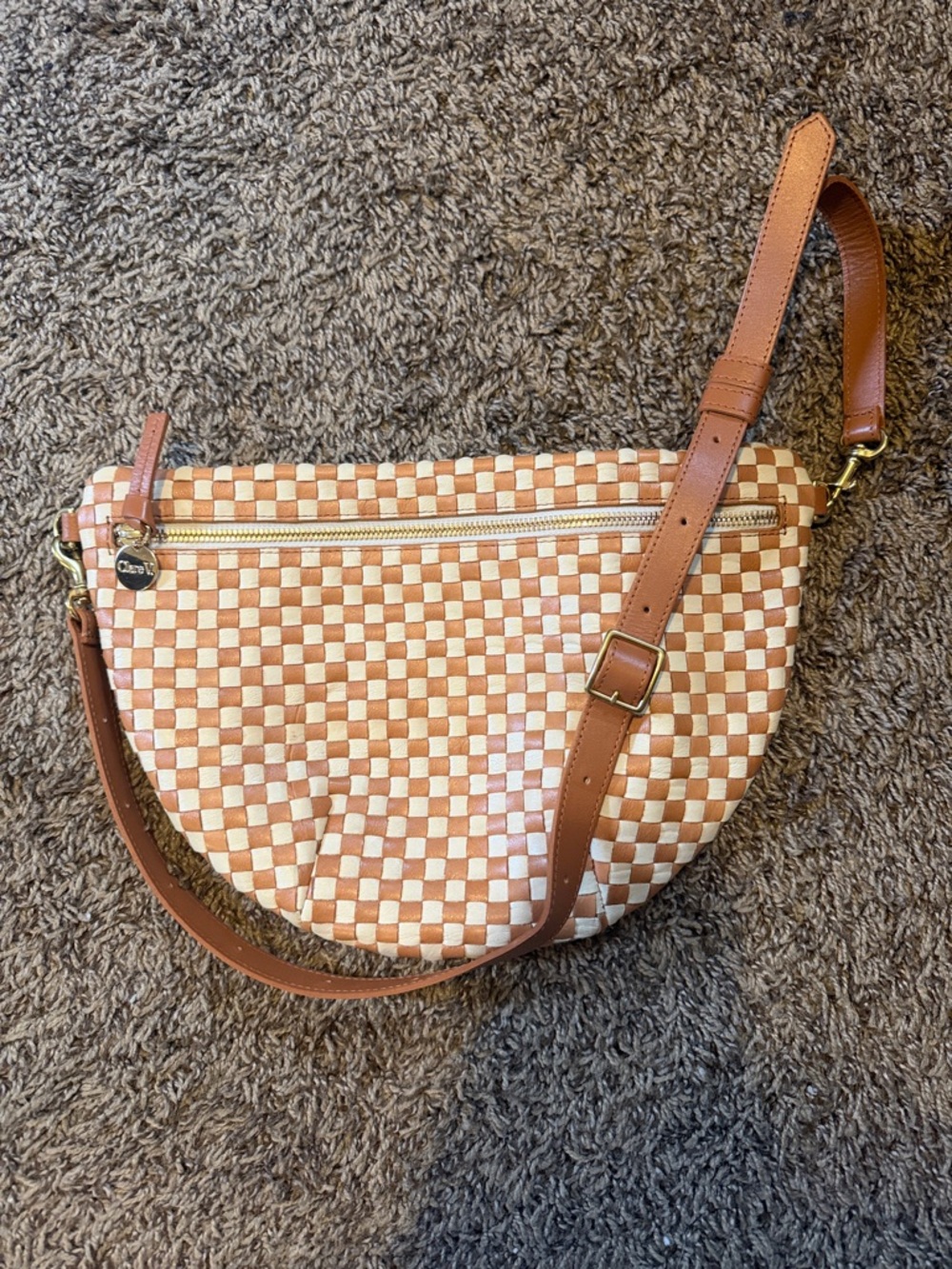 Clare V Grande Fanny Burnt Orange & Cream Crossbody Bag with Adjustable Strap - Picture 2 of 12